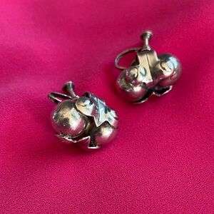 Vintage cluster balls screw back earrings Mexico silver - 0021F7